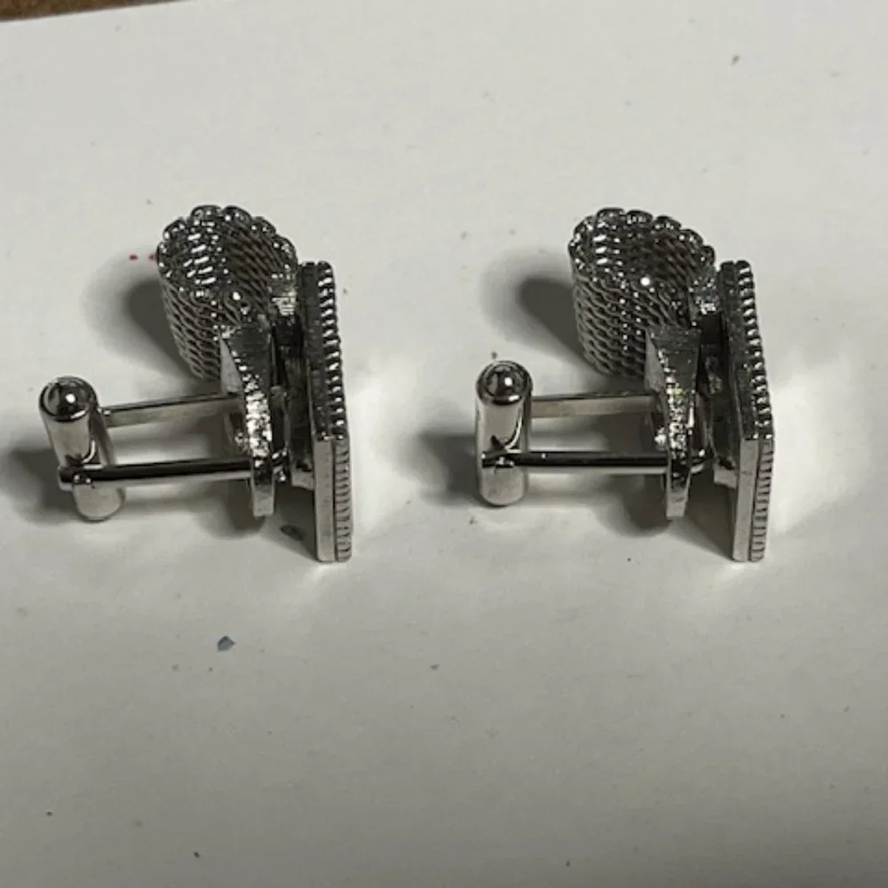 VTG Silver Tone Mesh Wrap Square Frame Flip Cufflinks Retro Gift